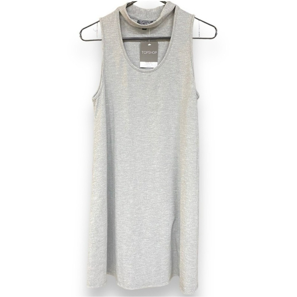 Topshop‎ Size 8 Sleeveless Gray Knit Dress Minimalist Soft Stretch Casual Chic